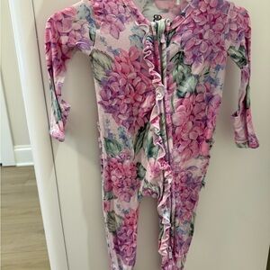Pink Floral Ruffle Zip Toddler Pajama One-Piece